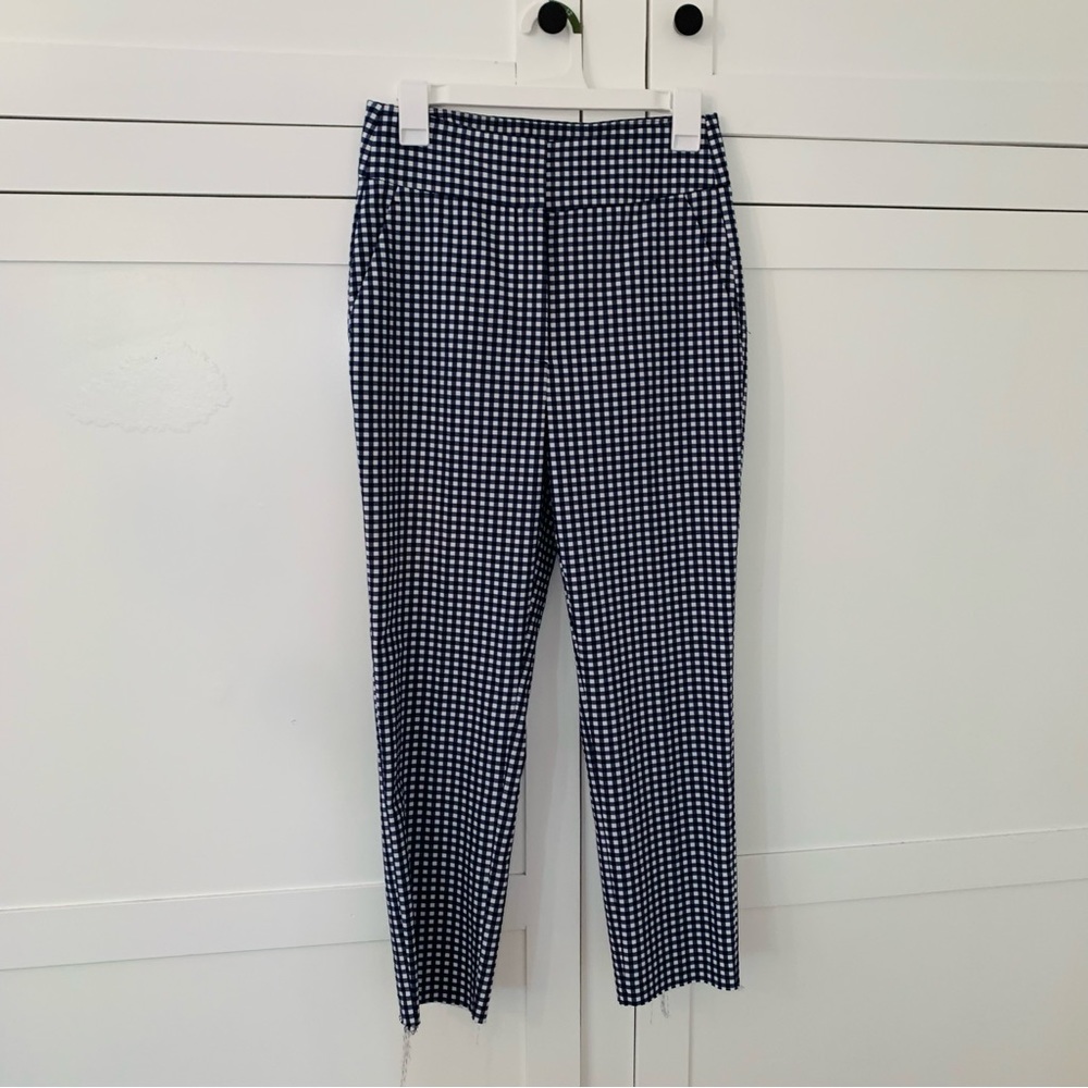 Zara Blue Gingham High Waist Pants Size 6